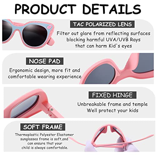 DUCO Cute Polarized Kids Sunglasses for Girls Boys Flexible Children Shades UV Protection Age 6-10 K0184