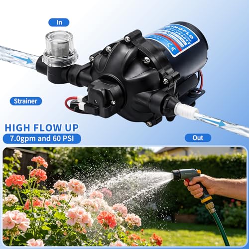 Image of 12V Diaphragm Pump - 5.5 GPM, 60 PSI Self-Priming, On-Demand Water Pump with Heavy Duty Pressure Switch, Operating Quiet, Ideal for RV, Boat, Marine (HY-55601T)
