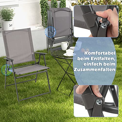 COSTWAY 2er Set Gartenstühle, Hochlehner Klappstühle mit wetterfestem Stoff, Balkonstühle mit Armlehnen, Terrassenstühle bis 150 kg belastbar, für Garten, Terrasse, Balkon, Grau