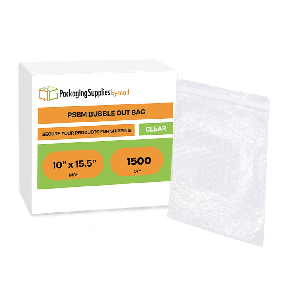 PSBM Bubble Pouches Bubble Out Bags, 10x15.5 Inch, 1500 Pack, Clear, Self Seal Air Cushion Bags For Moving Protecting & Shipping Fragile Items