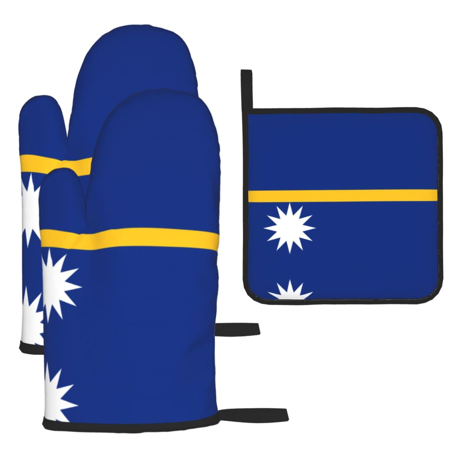 Flag of Nauru Oven mittens and oven mitts three-piece set suitable for oven, grilling, baking, microwave and home cooking.