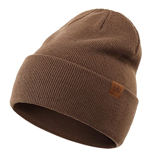 Home Prefer Mens Winter Hats Acrylic Knit Cuff Beanie Cap Warm Daily Beanie Hat Coffee