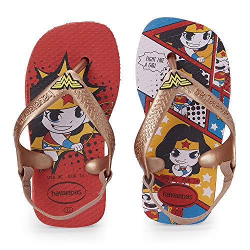 Chinelo, Havaianas, New Baby Herois, Bebê Unissex, Vermelho Rubi/Rose Gold Metalico, 21