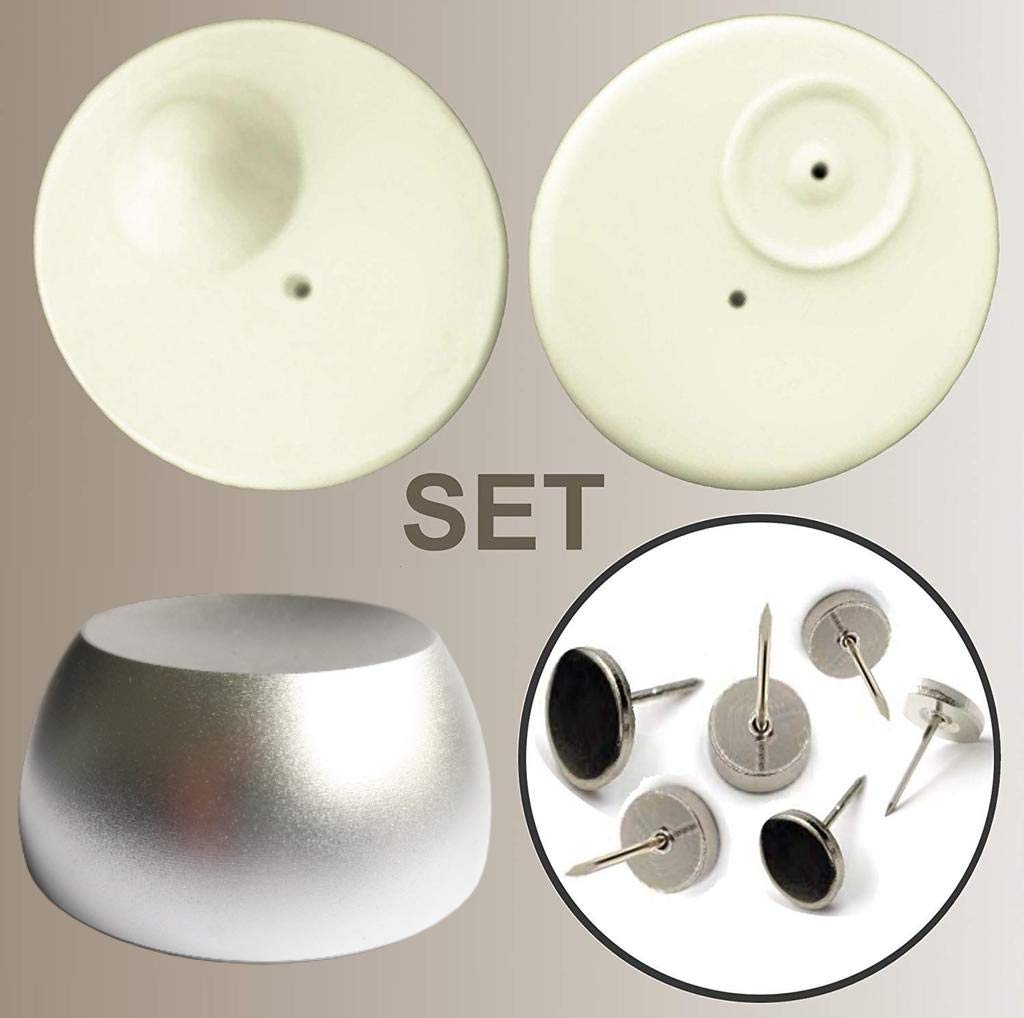 O&W Security Sicherungsetiketten Dummy Set – 250x Etiketten (grau, rechteckig) + 1 Löser/Entferner, ohne Funktion, zur Diebstahlabschreckung im Einzelhandel