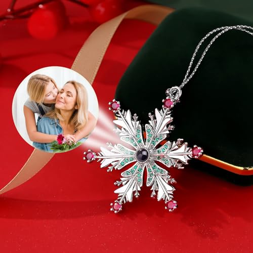 Personalized Snowflake Photo Ornament, Custom Memorial Photo Inside Ornaments, Christmas Hanging Snowflakes Home Decor for Family Xmas Party, Silver & Green Projection Pendant 2025