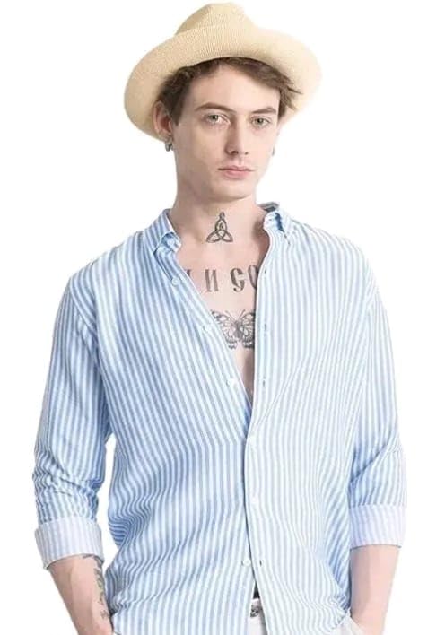 Image of Men's Cotton Casual Printed Striped Stylish Shirt for Men