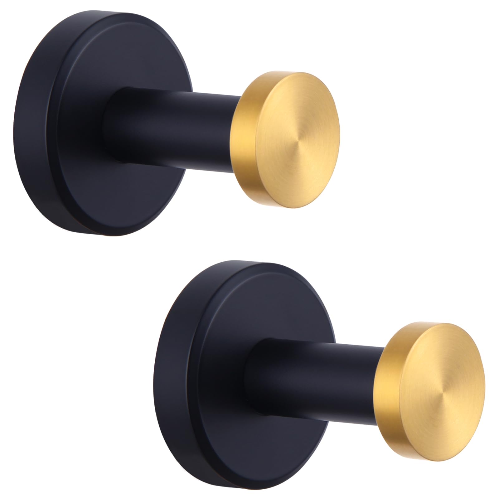 APLusee Bathroom Robe Towel Hook 2 Pack, Stainless Steel Round Clothes Holder, Toilet Bath Kitchen Door Wall Mounted Hanger, Black Gold