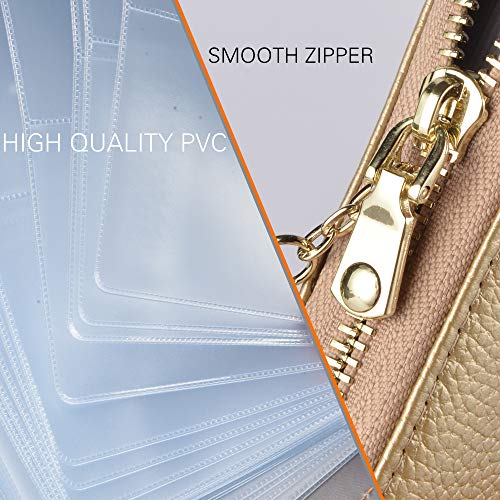 Easyoulife Womens Credit Card Holder Wallet Zip Leather Card Case RFID Blocking (Gold)