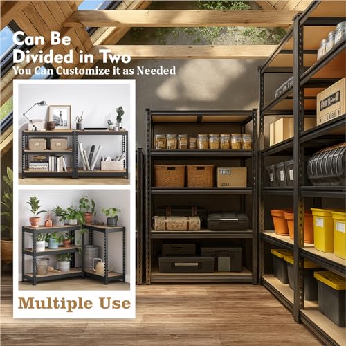 Image of HOMIFLY 5-Tier Extra Large Metal Shelf Rack /72x36x12 InchAdjustable Boltless Shelving Unit /Heavy Duty Display Rack Organizer for Garage /Kitchen /Warehouse /Tool-Free Assembly and Rust-Resistant