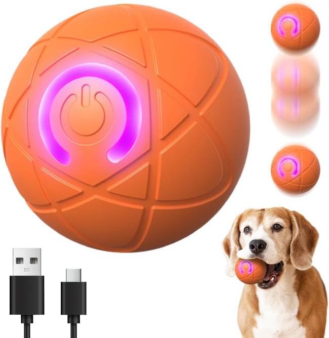 FWZWOZO Interactive Dog Toys, 2026 New Moving Bouncing and Rotating Balls, Durable Automatic Rolling Ball for Indoor Play, Dog Ball Shaky Balls Toy for Dogs (Orange)
