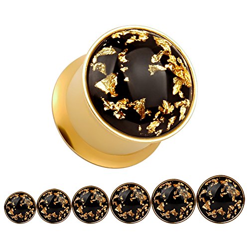 KUBOOZ(1 Pair Simple Golden Gold-foil Ear Plugs Tunnels Gauges Stretcher Piercings.2