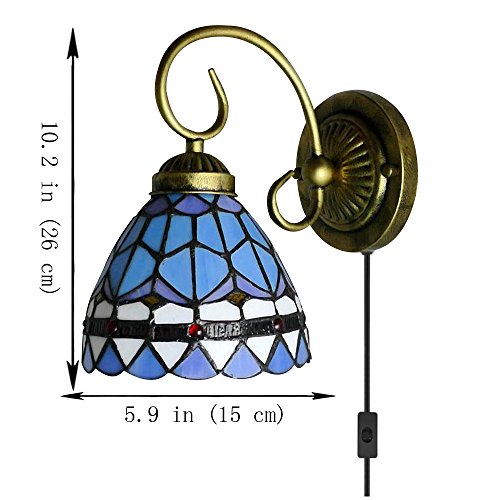 Image of Kiven Wall lamp E26 1-Light Plug-in Bulb not Included Wall Sconce Glass Shade 6 Foot Black Cord(BD0516)