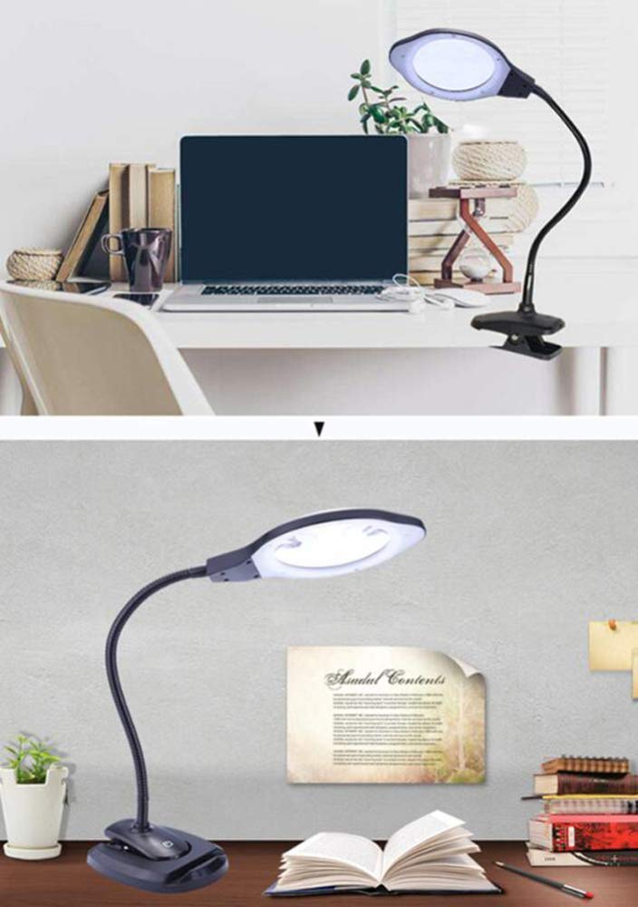 Lupa, 2 x 4 x biurko i zaciskowa lampa powiększająca 2 w 1, szkło powiększające do czytania ze stojakiem, światło dzienne jasne światła LED i elastyczna gęsia szyja, do hobby, rzemiosła, stołu