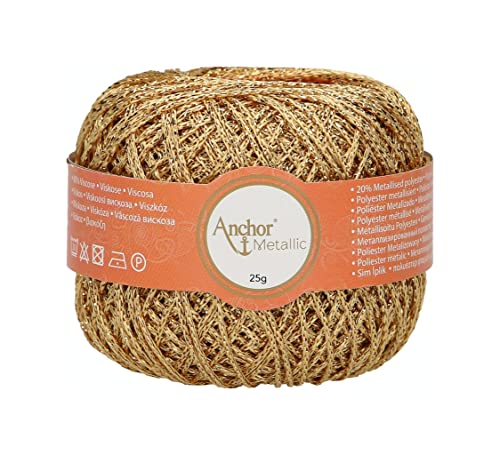 Anchor Hilo de ganchillo, 80% viscosa, 20% poliéster metalizado, dorado, 100 m, 34
