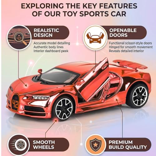Image of Happy Hues Die-Cast Metal Toy Car 1:32 Scale - Premium Racing Model with Opening Doors & Durable Alloy Body, Best Collectible Gift for Kids (Metallic Red)