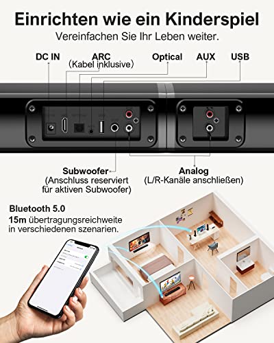 ULTIMEA 2.2 Soundbar für TV Geräte, VoiceMX, App-gesteuerten, 100W Teilbare 2-in-1 TV Soundbar, TV...