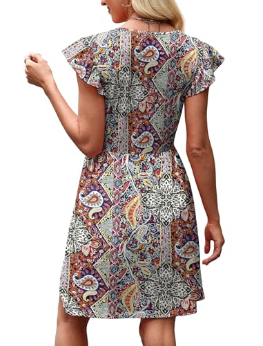 Image of OFEEFAN Summer Dresses for Women Beach Vacation Clothes V Neck Ruffle Sleeve Babydoll Dress Elegant Classy Sundress