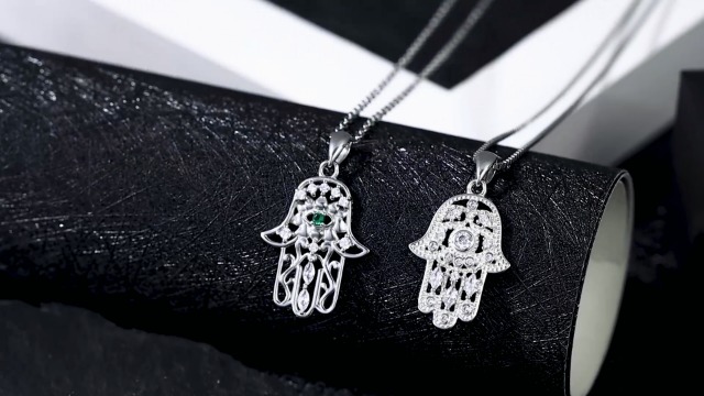 Collana Mano Di Fatima In Argento 925 Con Cristalli Austriaci - Aniu - Ciondolo Portafortuna Protettivo - Regalo Donna