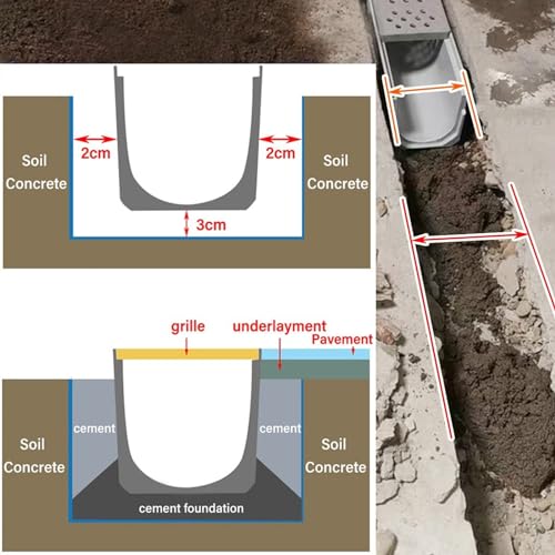 Sistema de Zanja de Drenaje de Acero Inoxidable de 2 pies para Patios y entradas de vehículos, Canal de Drenaje para Jardines y Pisos de concreto, Cubierta de sumidero con Rejilla Plateada d
