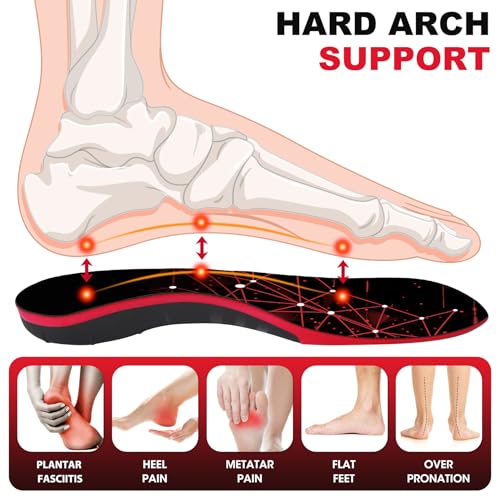 Plantar Fasciitis Insoles, High Arch Support Inserts for Men Women, 220+ lbs Heavy Duty Pain Relief Orthotic Flat Feet Work Boot Running Athletic Insole for Standing All Day, Black-M