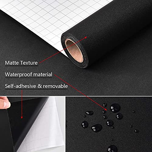 Image of WISDOM Matte Black Texture Wallpaper Self Adhesive Vinyl Stickers Decorative Film for Wallcovering Kitchen Countertops Cabinets Furniture (12 by 98inches, Black Matte Texture)