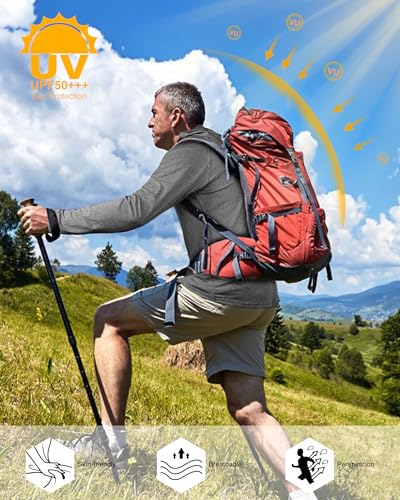 isnowood Mens UPF 50+ Fishing Shirts, Long Sleeve Sun Protection Hoodie, UV Rash Guard Shirt for Running Workout Hiking3