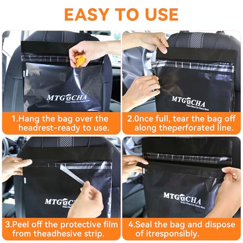 Image of Disposable Car Trash Bags Hanging (Set of 60) - Leak-Proof, Smell-Proof, Recycled Car Garbage Bags, Automobile Trash Container, Road Trip Essentials, Black-Medium