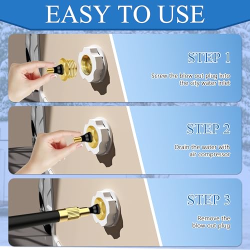 Image of 5PCS RV Antifreeze Brass Blow Out Plug for Winterization, RV Blowout Winterizing Adapter Fitting with Tire Valve for Travel Trailer Camper, Air Hose Compatible with Schrader Valve to 3 /4 Garden Hose
