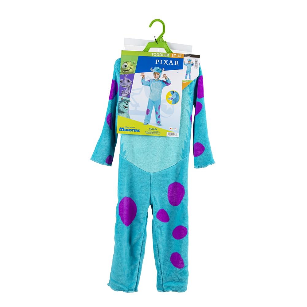 Przebranie Disney Pixar Sulley dla dzieci, Oficjalnie licencjonowane, Miękki niebieski kombinezon z ogonem i materiałową czapką z rogami, Szczegółowe przebranie chłopięce Monsters Inc, 3-4