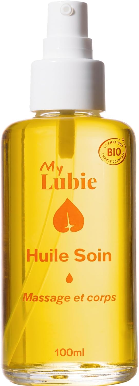 MY LUBIE - Huile de Massage Biologique - Massage Relaxant - Huile Nourrissante et Hydratante - Fabriquée en France - Parfum Léger et Hypoallergénique -100 ml