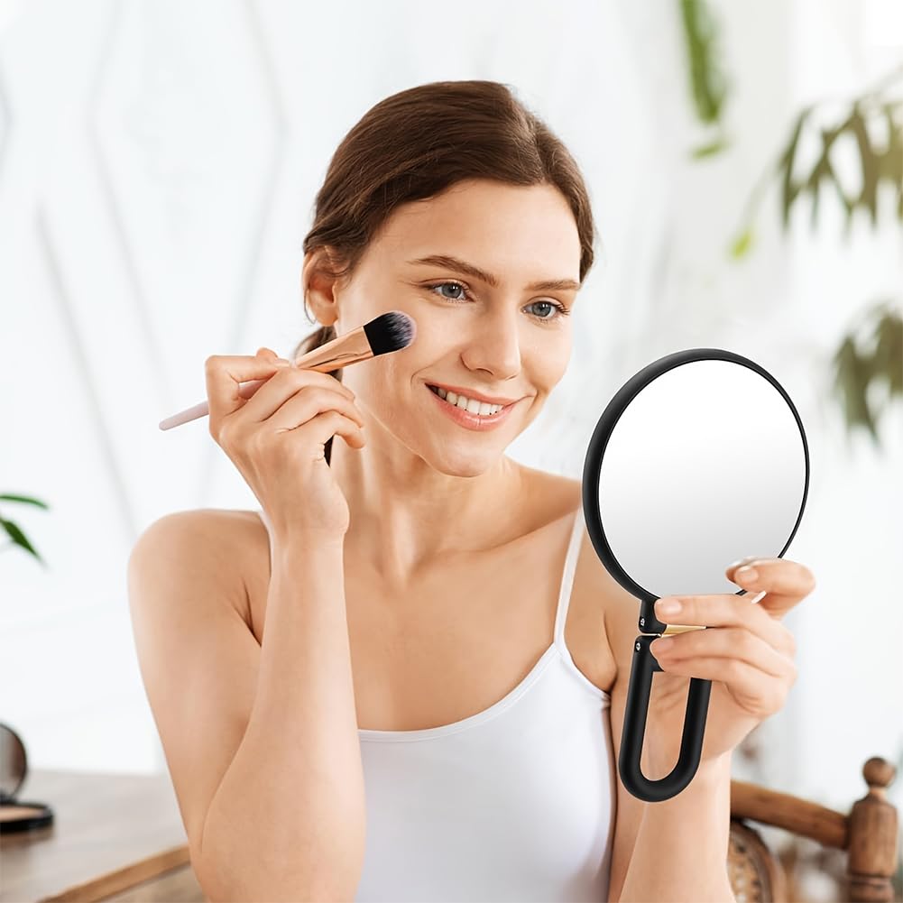 Espejo de mano con asa, espejo de maquillaje de doble cara con aumento de 50X y 1X, espejo de viaje plegable para el hogar, pared y escritorio (verde) - 4