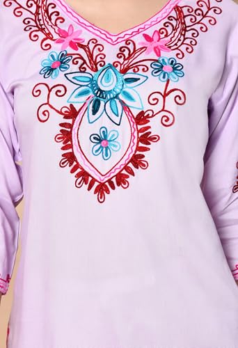 Image of LIBOZA Embroidered Kashmiri Tunic Top, Short Kurti for Women on Jeans, V-Neck, 3 /4 Sleeve, Floral Design,