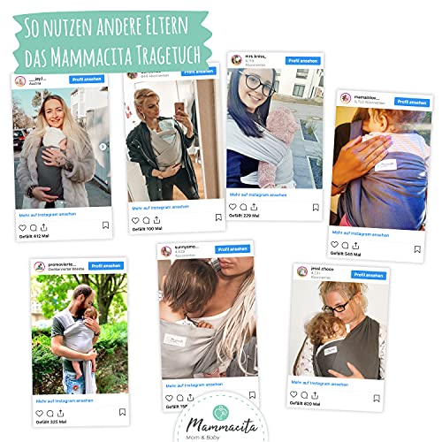MAMMACITA® Tragetuch von Hebamme - Elastisches Babytragetuch Neugeborene ab Geburt bis 15kg - OEKO TEX - 5m Lang - Mit Tasche & Anleitung