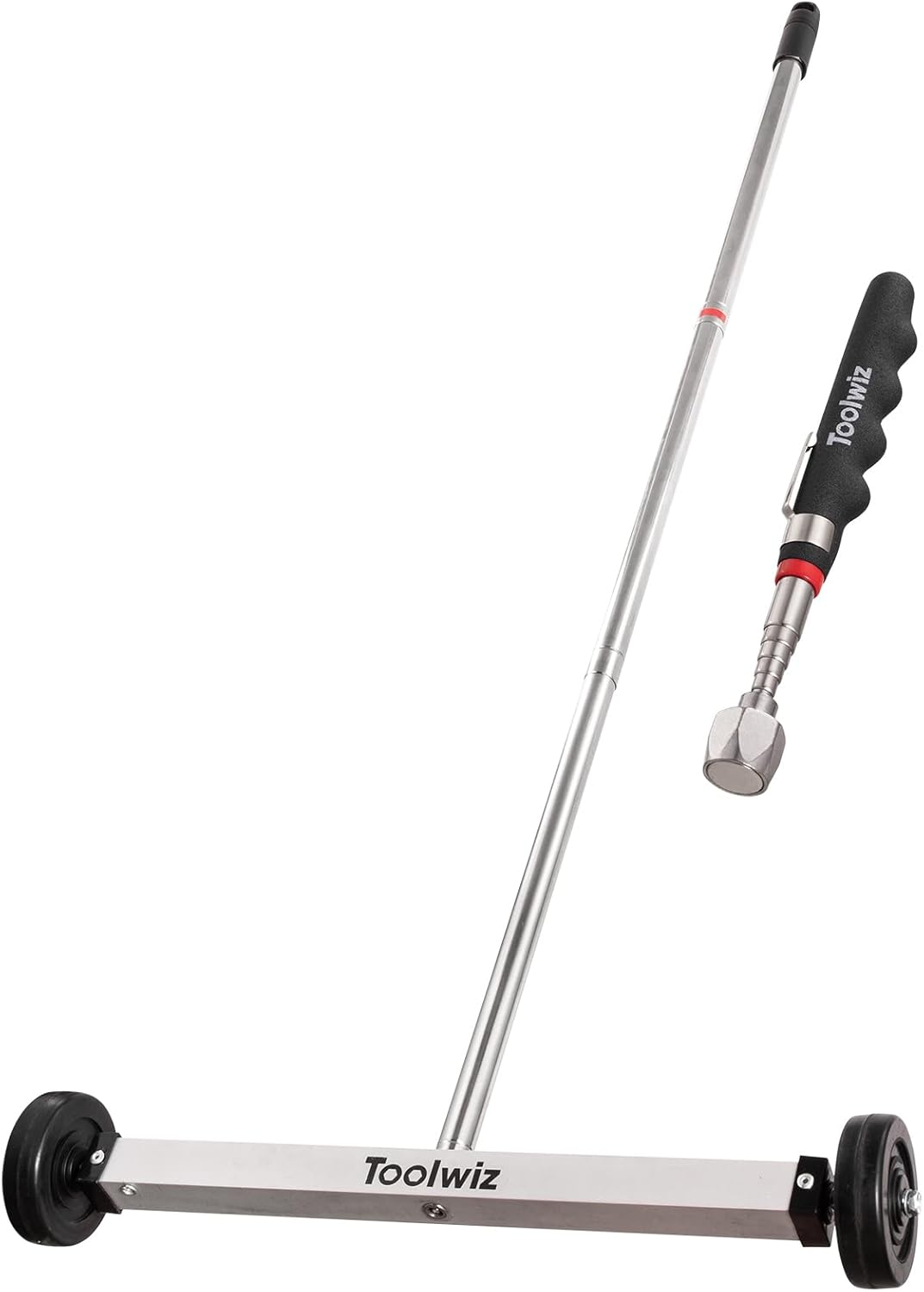 Toolwiz 17" Rolling Magnetic Sweeper 8.8lbs, with 16 lbs Telescopic Magnetic Pick Up Tools –Lightweight Pick-up Sweeper with Wheels for Nails, Screws & Metal Debris Home Use Workshop Garage
