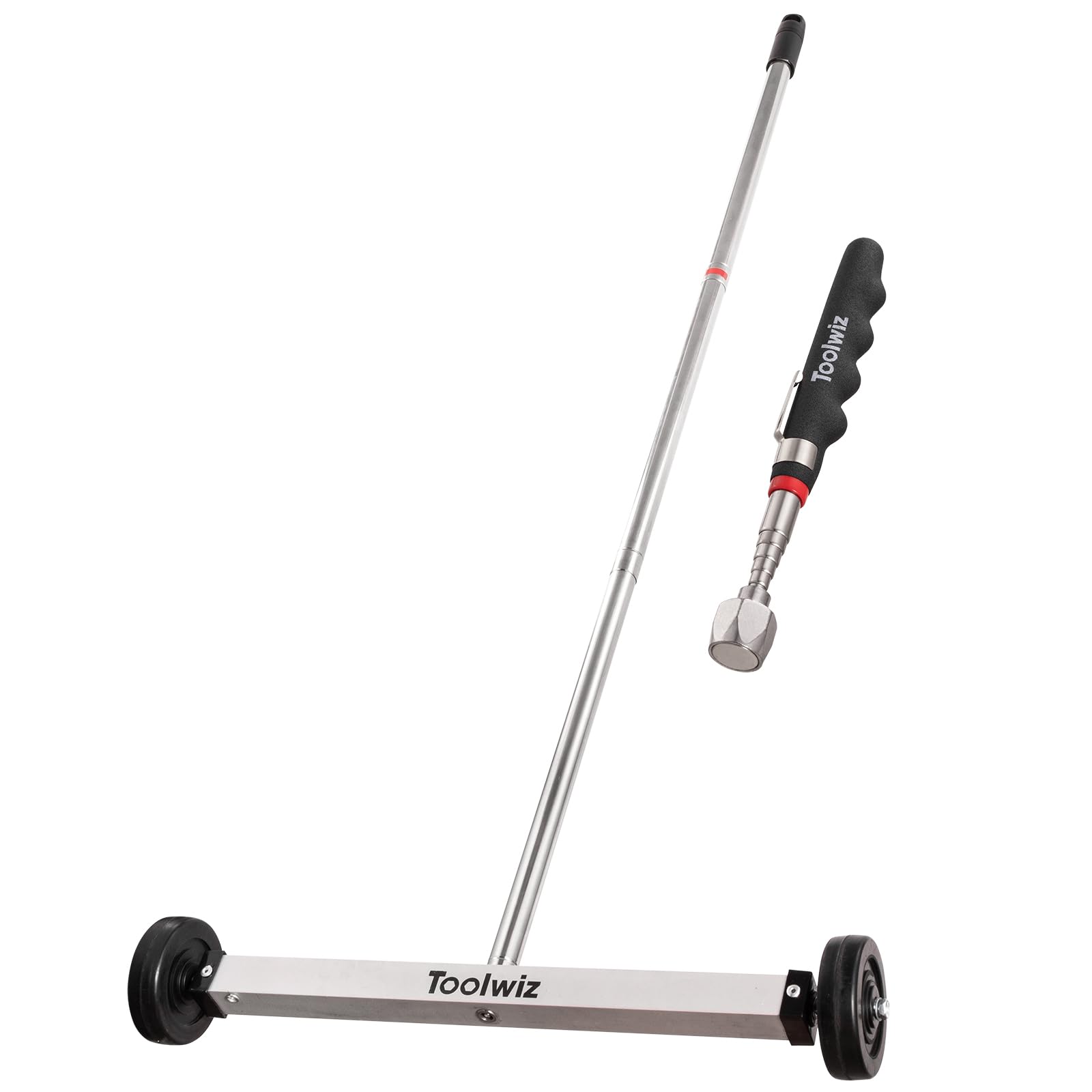 Toolwiz 17" Rolling Magnetic Sweeper 8.8lbs, with 16 lbs Telescopic Magnetic Pick Up Tools –Lightweight Pick-up Sweeper with Wheels for Nails, Screws & Metal Debris Home Use Workshop Garage