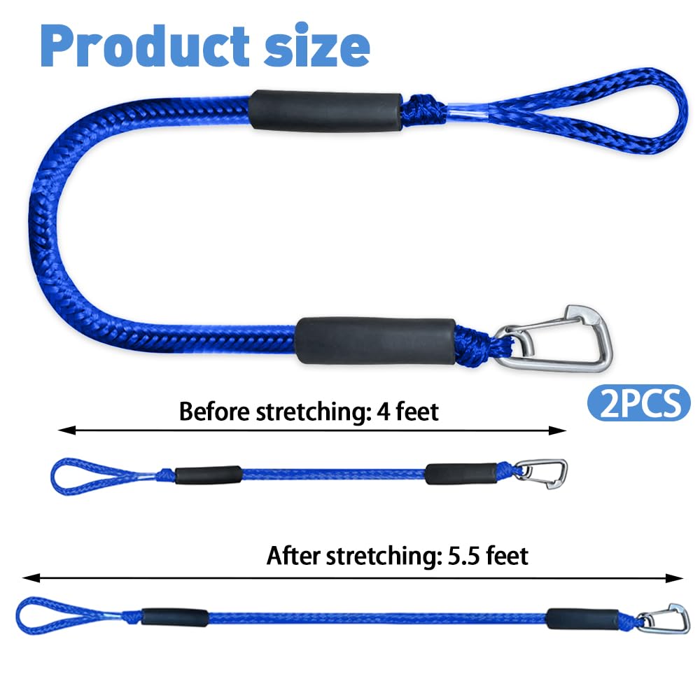 2 Pcs Cavi per Ormeggio per Barche, Bungee Dock Line con Gancio, cravatta elastica in barca, Barche per bungee corde accessori barca per Barche, Moto d'Acqua, Kayak, Pontone, Canoa(Blu)