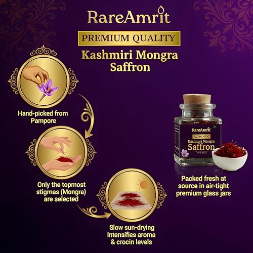 Image of Rareamrit Authentic Rare Kashmiri Mongra Saffron 2g, Pure Kesar, Saffron /Kesar for Pregnant Women, Kids, Biryani, Milk & Enhances Skin Health, Rich Aroma & Flavour,Hand Harvested & Sun Dried