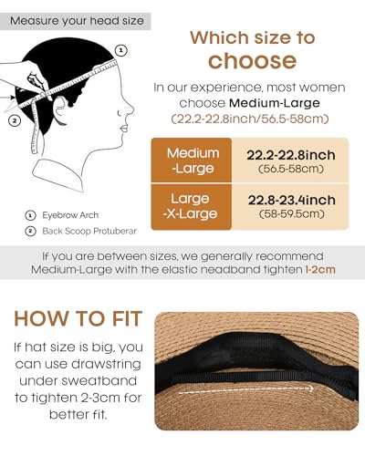 FURTALK Panama Hat Sun Hats for Women Men Wide Brim Fedora Straw Beach Hat UV UPF 80+4