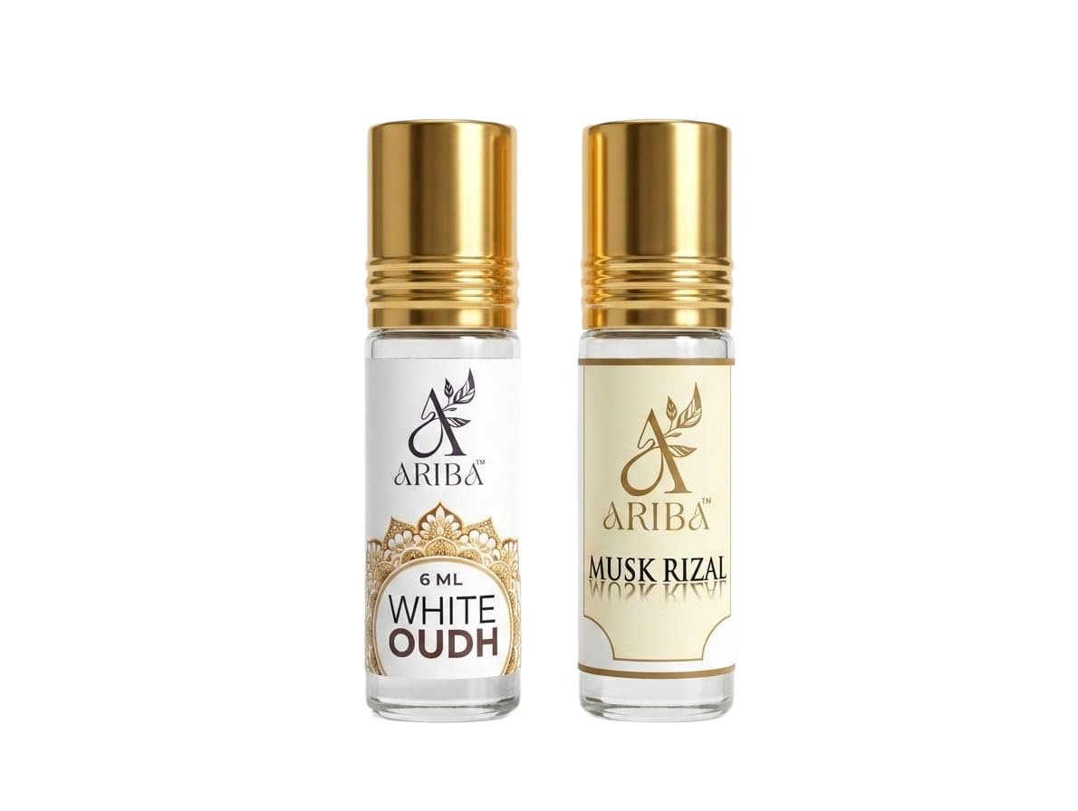 Ariba White Oudh & Musk Rizal Premium Attar Combo Pack Of 2 | Long Lasting Non Alcoholic Roll On Perfume Oil | Pocket Friendly Travel Size Fragrance For Men & Women | 6ml Each-image-43