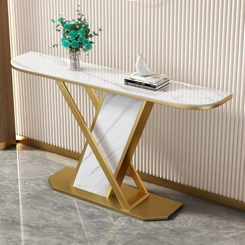 YKWLKJ Mesa Consola Estrecha de Mármol para Salón o Pasillo, Mesas Pasillo Sofá Escandinavo con Marco de Metal(Gold 4,80cm)