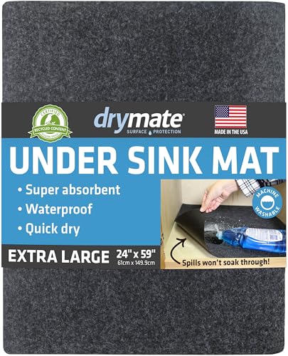 Drymate XL Debajo del Fregadero (24 'x 59'), Forro de Estante de Primera Calidad, fácil de Cortar - Absorbente/Impermeable - Protege gabinetes, Contiene líquidos, Hecho en los EE. UU.