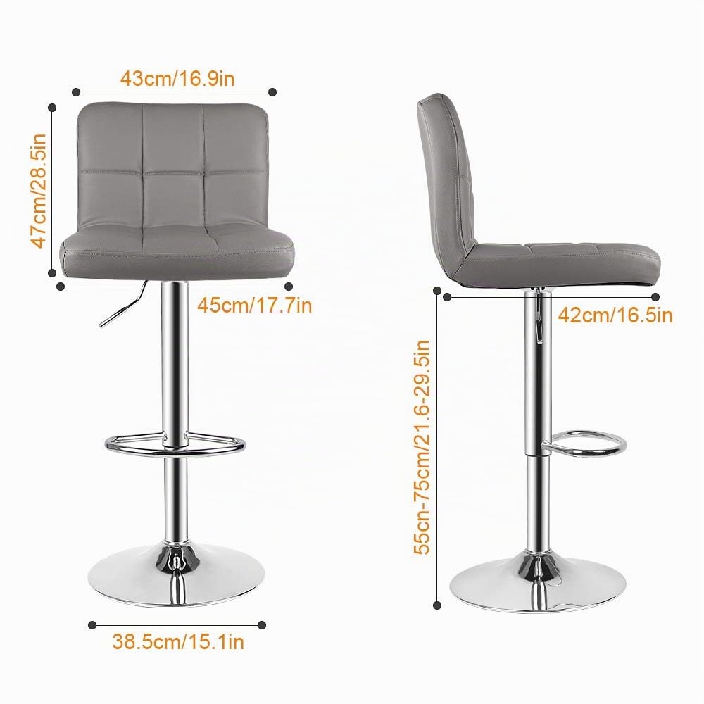 bigzzia Tabouret de Bar Lot de 2, Rotatif sur 360°,Chaise de Bar Réglable en Hauteur avec Similicuir, avec Dossier et Repose-Pieds, Convient pour Cuisine, Comptoir, Bar (Gris)