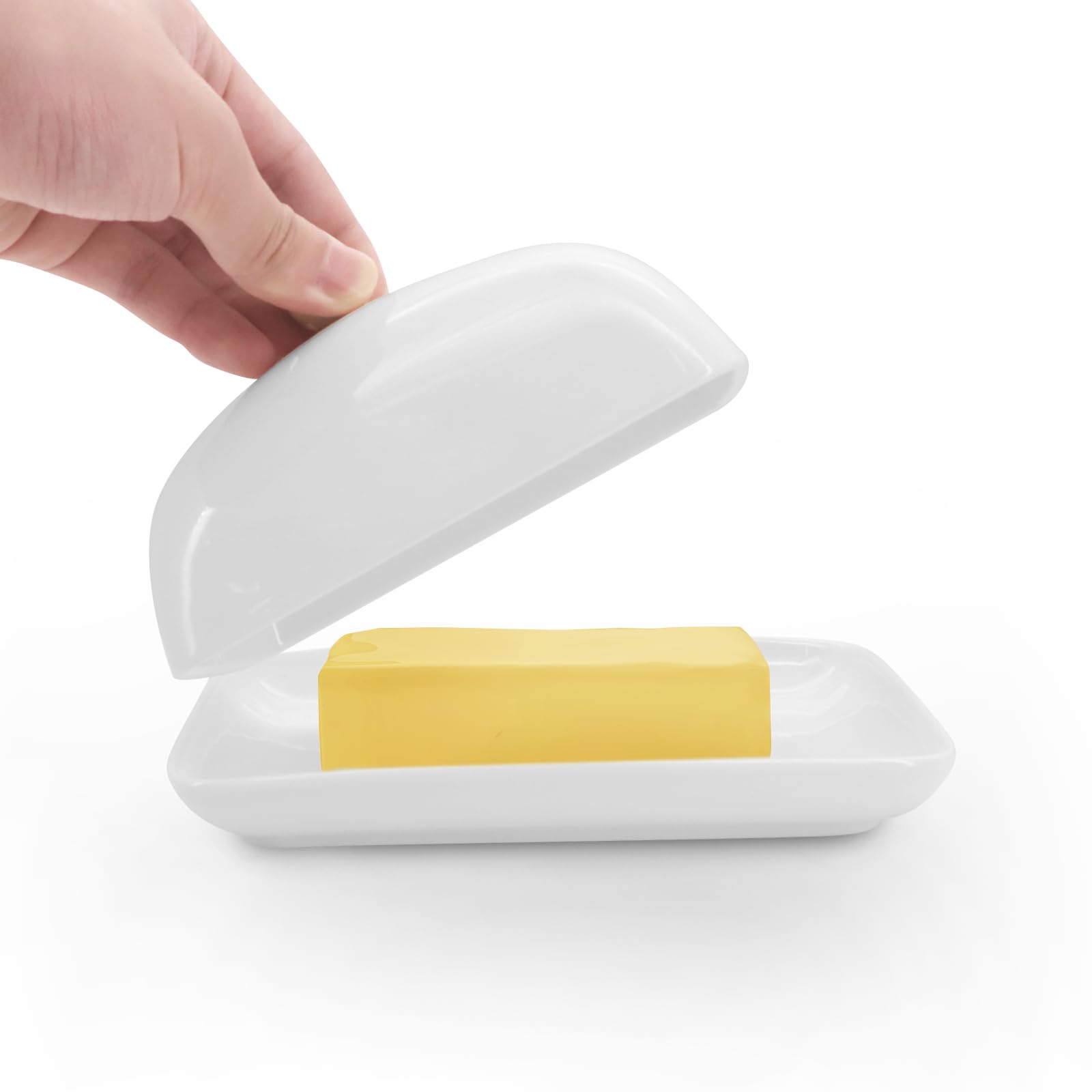 Burriera con coperchio e coltello, in ceramica con manico, in porcellana, per burro da 250 g di burro