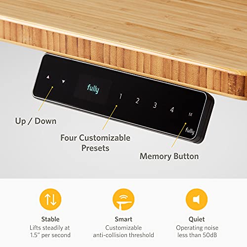 Image of Fully Jarvis Standing Desk 48 inch x 30 inch Natural Bamboo Top - Electric Adjustable Desk Height from 30 inch to 49.3 inch with Memory Preset Controller (Contour, Black Frame)