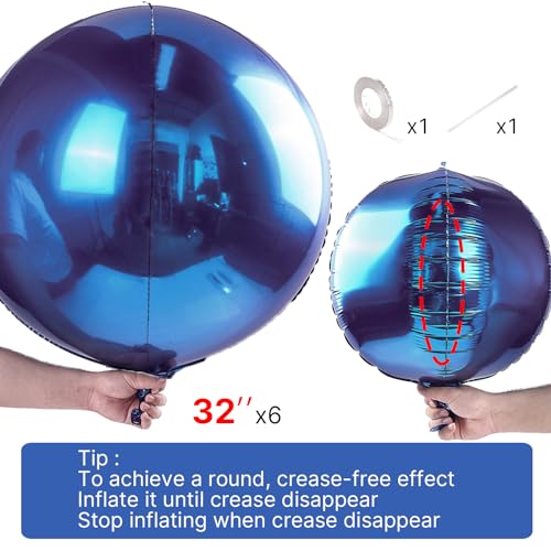 Image of PartyWoo Navy Blue Foil Balloons 6pcs Large Round Giant Jumbo 4D Balloons