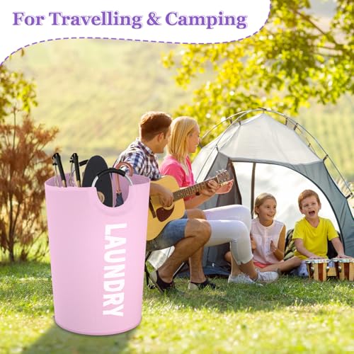 Image of 125L Pink Laundry Basket, Extra Large Clothes Basket with Handles, Waterproof Dirty Clothes Hamper, Collapsible Laundry Bin Stand Upright, Sturdy Storage Basket for Bathroom, Flat, Pink