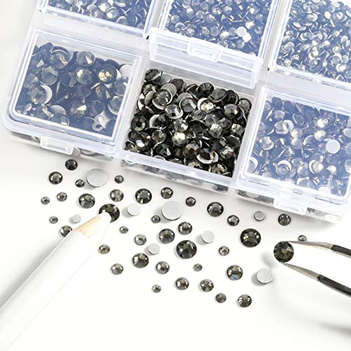 Beadsland 4300pcs Flatback Nail Rhinestones,Gray Round Crystal Rhinestones Gems for Crafts,Mixed 6 Sizes with Picking Tweezers and Wax Pencil Kit - Image 3