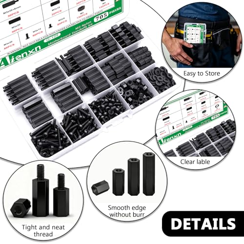 Image of 705PCS M3 Nylon Motherboard Standoffs Kit, Male Female Hex Spacer Standoff Screws Nuts Suitable for Circuit Board, PCB Board etc