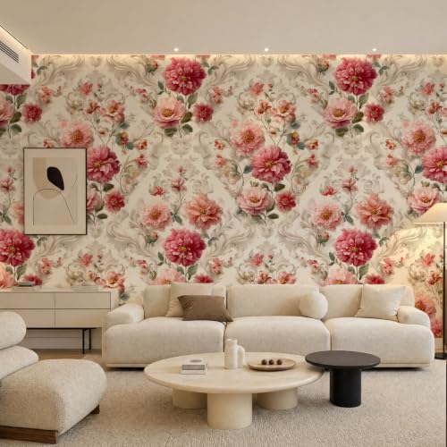 Cotevdkot Peel and Stick Wallpaper, Pink Rose on Lace Background Wall Art, 236in x 17.7in, Waterproof, Removable, Eco-Friendly, Ideal for Bedroom Living Room Apartment Decor by Cotevdkot - Used condition - Image 2