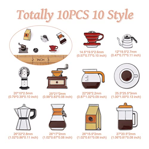 Image of 10Pcs Coffee Theme Enamel Pins for Backpacks, Cute Coffee Equipments Coffeemaker Mocha Pot Machine Mug Brooch Badges Barista Lapel Pins for Bags Hats Jacket Clothes Decorative Supplies